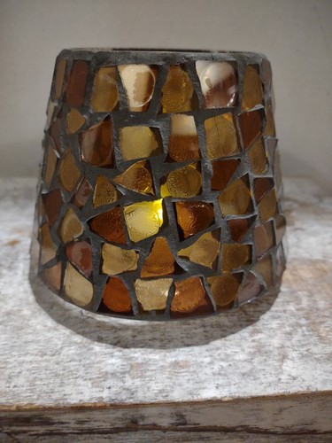 Home Interiors Amber Mosaic Glass Jar Candle Shade Yellows and Browns. Y1 - Picture 3 of 6