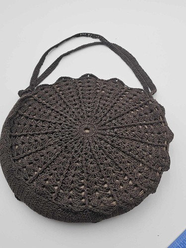Vintage Circular Round Crochet Black Evening Purse W/ Art Deco Star Zipper 10.5 - Picture 11 of 11