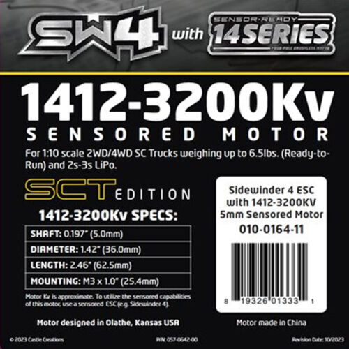Castle Creations Sidewinder 4 ESC w/1412-3200KV 5mm Shaft Sensor Ready Motor - Picture 2 of 3