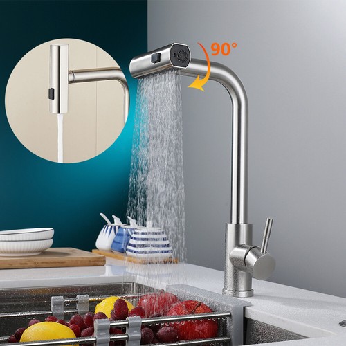 Stainless steel Kitchen Sink Faucet Pull Down Sprayer Single Handle Swivel Mixer - Picture 17 of 25