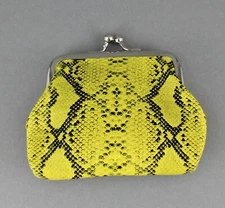 snake skin print coin purse faux leather change pouch kiss lock snap top Yellow