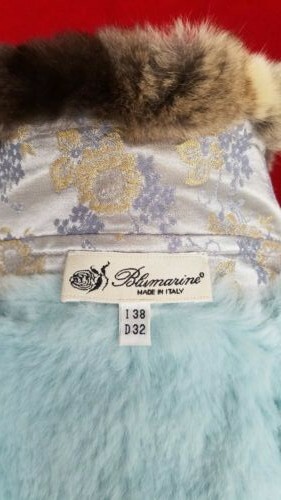 コスプレ・衣装 BLUMARINE FUR JACKETS Vintage Blumarine blue brocade jacket chinchilla rabbit fur