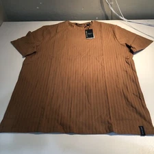 Perry Ellis Men's Striped Short Sleeve Sweater Brown M