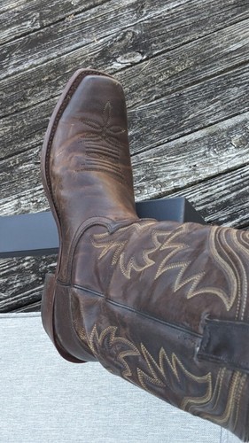 Justin Chestnut Brown Leather Mid-Calf Western Square Toe Boots - Size 10-B - Picture 5 of 7