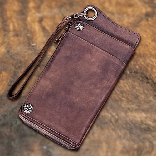 Genuine Leather Wallet Men Women Clutch Wristlet Zip Wallet Purse Money Clip - Picture 10 of 11