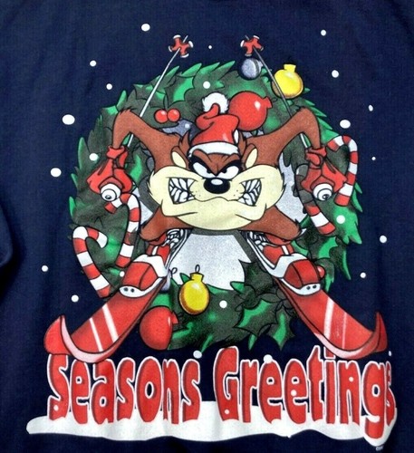 Vintage Looney Tunes Tasmanian Devil Sweater Size L 1997 Christmas Holiday - Picture 3 of 12
