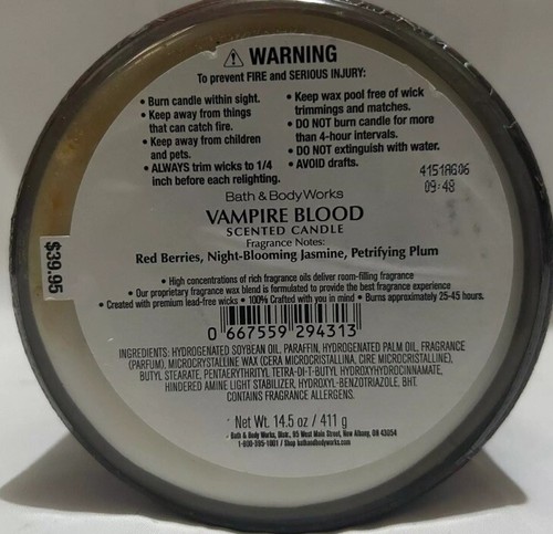 NEW Bath & Body Works Vampire Blood Limited Ed Skull Lid 3 Wick Candle - Picture 4 of 4
