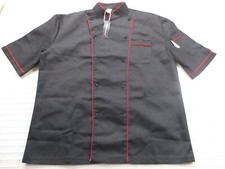 US Carmen Men Chef Shirt Large Black Double Breast Button High Neck Short Sleeve