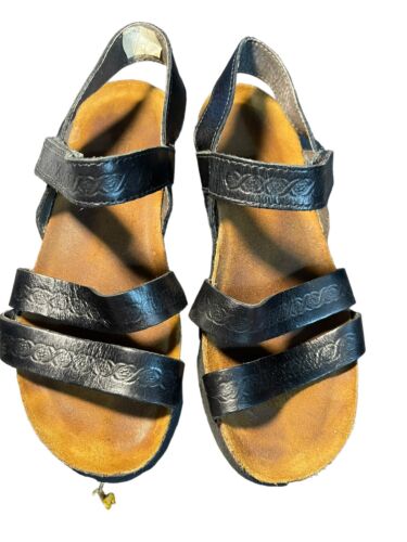 Naot Leder Kork Keilabsatz Sandalen Israel schwarz Damengröße 37 oder 6