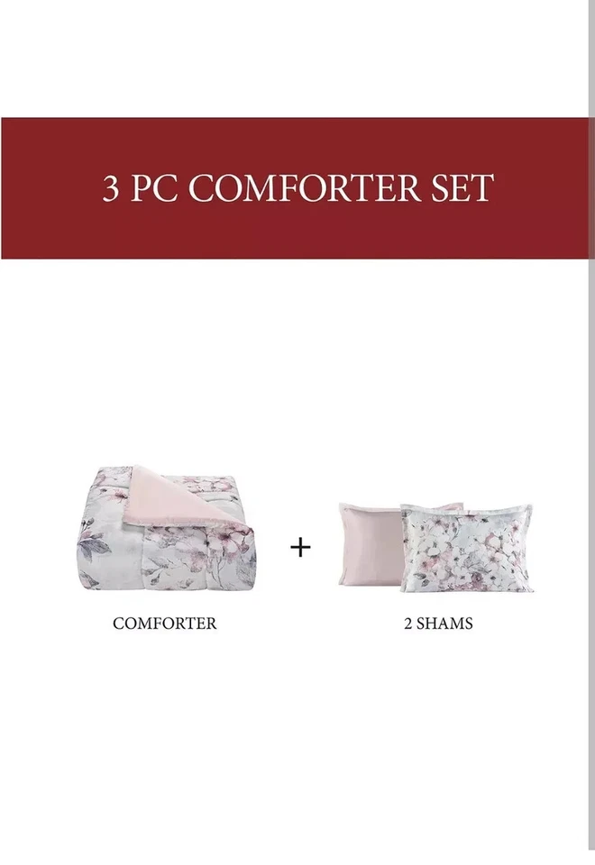 Full/Queen Reversible Comforter Set Pem America Colesville Blush New - Image 4 of 4