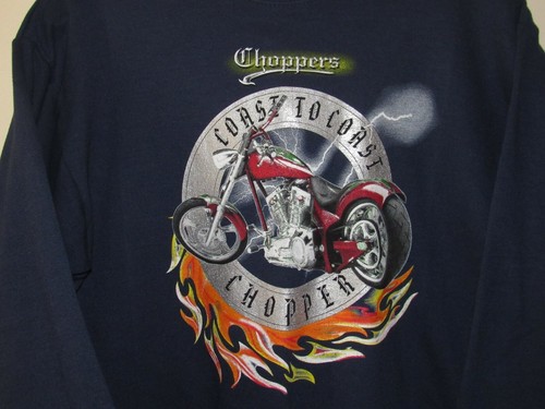 Youth Boys Sweatshirt XL Choppers Cotton Hanes Blue Motorcycle Coast NWT Flames - Picture 2 of 6