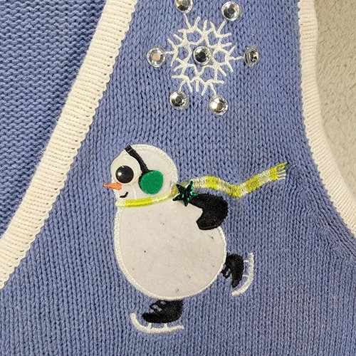 Vtg 90s Holiday Editions Snowman Ice Skating Winter Festive Womens Vest Size L - Picture 6 of 24