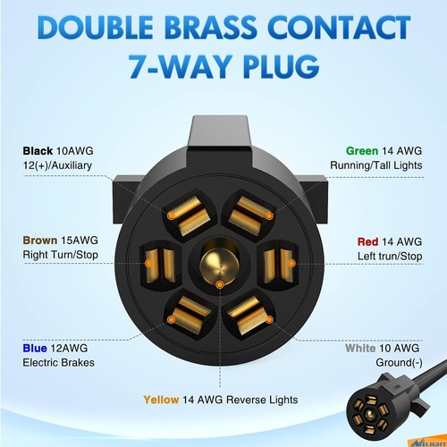 7 Way Molded 8ft Trailer Wire Light Plug Cord Junction Box Connector RV Camper - Foto 4 di 9
