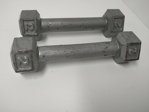 Hex Head YORK 2 Pound dumbbells 2 lb X 2 weights Cast Iron 4 Lbs Total - Picture 3 of 4