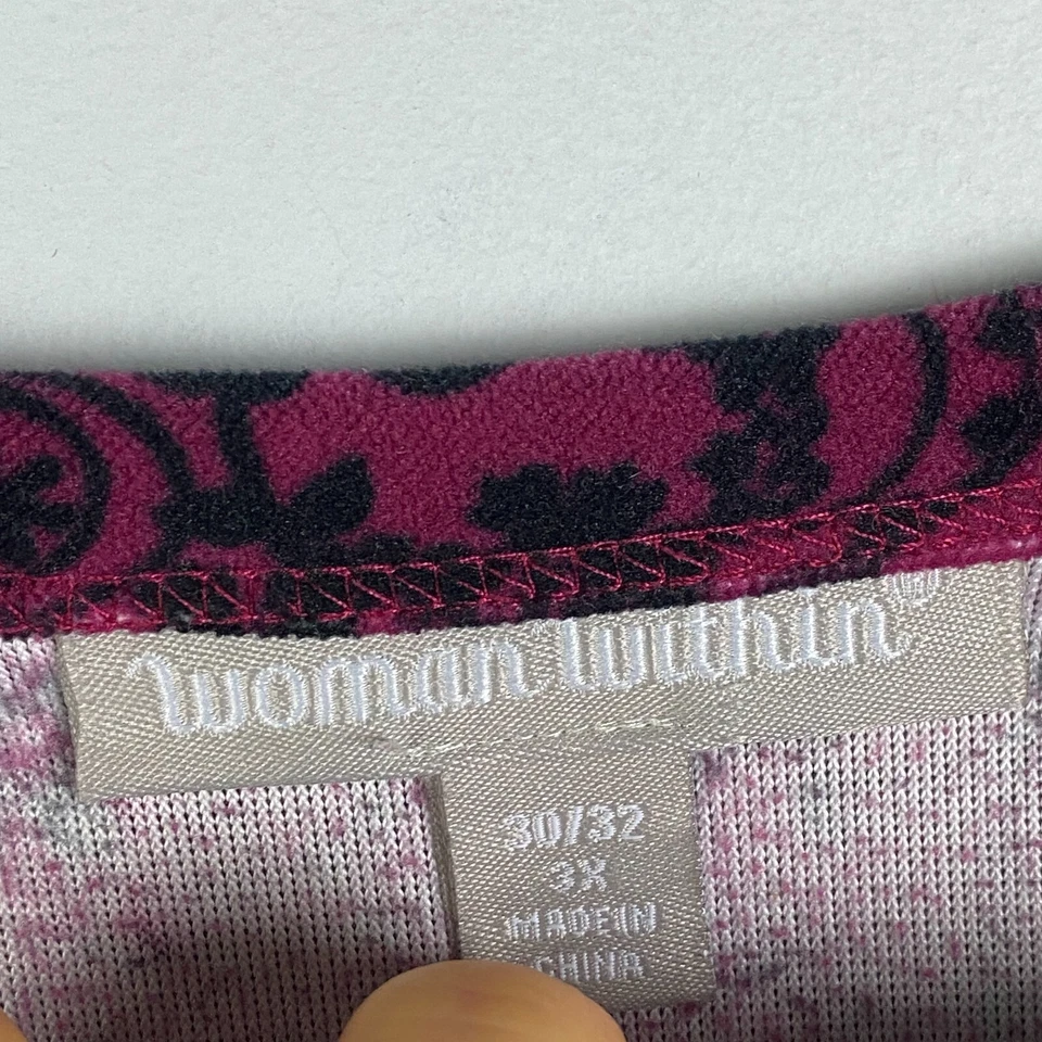 Sudadera Pullover Top Woman Within Terciopelo Suave 3X Rosa Floral Manga Larga Foto 4 de 4