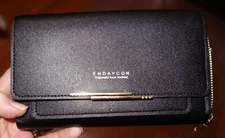 Endaycon Black Double Zip Clutch Wallet New