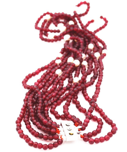 Splendida Collana di Perle 6 File Naturali 4MM Granato Rosso Sfaccettato Bianco 8-9MM 18" - Foto 4 di 6
