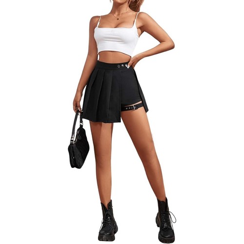 Women's Asymmetric Wrap Skirt With Leg Bands Casual Mini Skort For Leisure - Picture 7 of 12