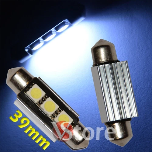 2 LED Festoon 39mm 3 SMD Canbus Lamps WHITE Interior Lights License Plate No Error C5W
