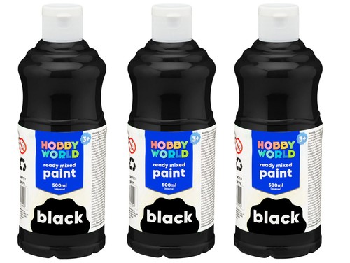 3 x Hobby World Ready To Mix Acrylic Black Paint With Improved Quality - 500ml - Afbeelding 1 van 6