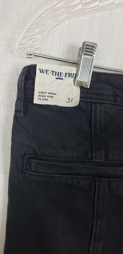Free People We The Free Midnight Black Jeans 31 Curvy Mona Flare Split Hem NWT - Picture 6 of 9