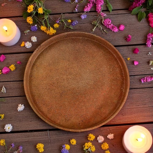 Piatto Centrotavola Decorativo in Travertino Rosso Red Travertine Plate D.30cm - Photo 7 sur 8