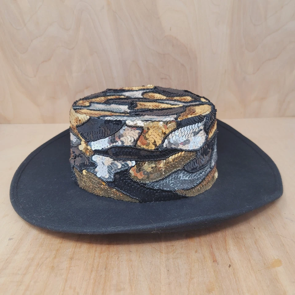 Carole Freed Women’s Hat for Le Petit Chapeau Wool Black Sequined Beaded USA - Image 4 of 4