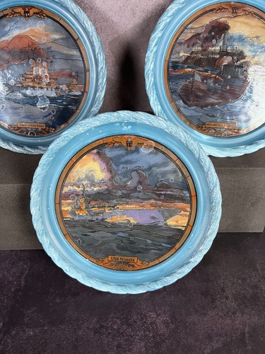 Vintage 5 3/4" Buntglasplatten: Nimitz, Great White Fleet, Monitor & Virginia - Bild 5 von 19