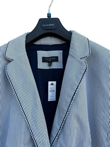 TALBOTS Aberdeen Blazer Sz 22W Piped White Navy Stripes Nautical Jacket Preppy - Picture 6 of 23