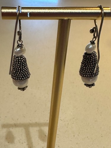 Suarti Sterling Silver Dangle Earrings with Freshwater pearls Preowned BA925Bali - Picture 11 of 11