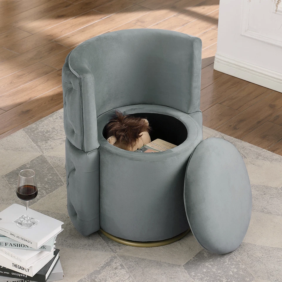 360° Swivel Accent Chair Linen Fabric Vanity Storage Stool Bedroom Chair Comfort - Image 2 of 4