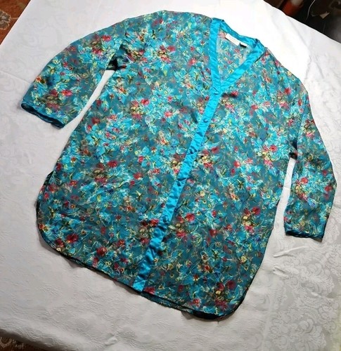 Victoria's Secret VTG GOLD LABEL Floral Satin Sleep Shirt Nightgown SHEER M/L - Picture 4 of 13