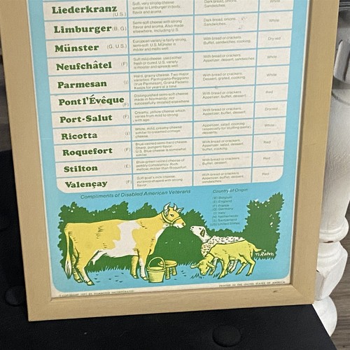 Vintage Cheese Chart Print Framed Disabled American Veterans Americana MCM - Picture 4 of 9