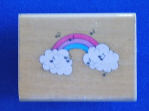 Musical-Rainbow-Wood-Mounted-Rubber-Stamp-Gently-Used-1990-Hero-Arts-D438