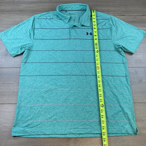 x2 Under Armour Heat Gear Mens XL Polo Shirts Loose Golf Lot Orange Blue Striped - Picture 16 of 17