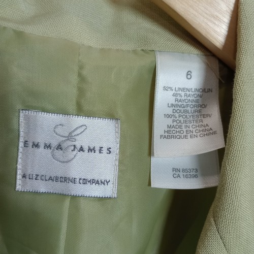 Emma James Blazer Women's Size 6 Green Linen Blend Padded 3 Button - Picture 4 of 7