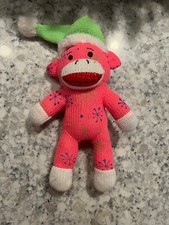 Dan dee pink sock monkey plush with Green Christmas Hat