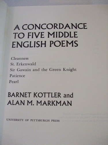 A Concordance to Five Middle English Poems by Kottler & Markman. 1966 - Imagen 4 de 6