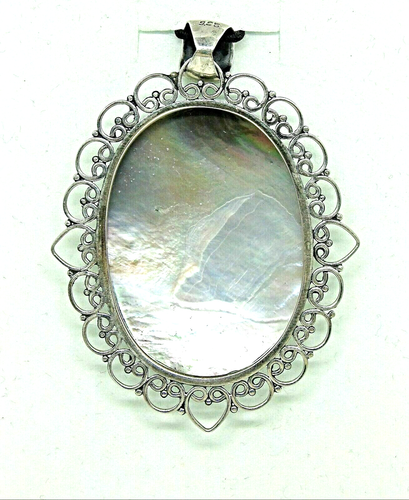 Silver Pendant Mother of Pearl Genuine Natural Gem Solid Sterling With Chain - Picture 6 of 24