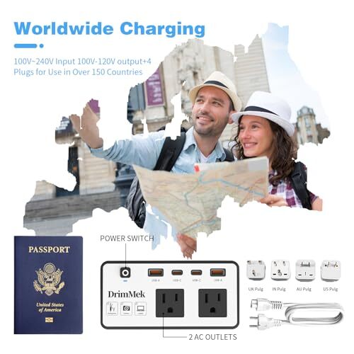 220V to 110V Converter, DrimMek Travel Adapter US to Europe Power Converter - Picture 3 of 7
