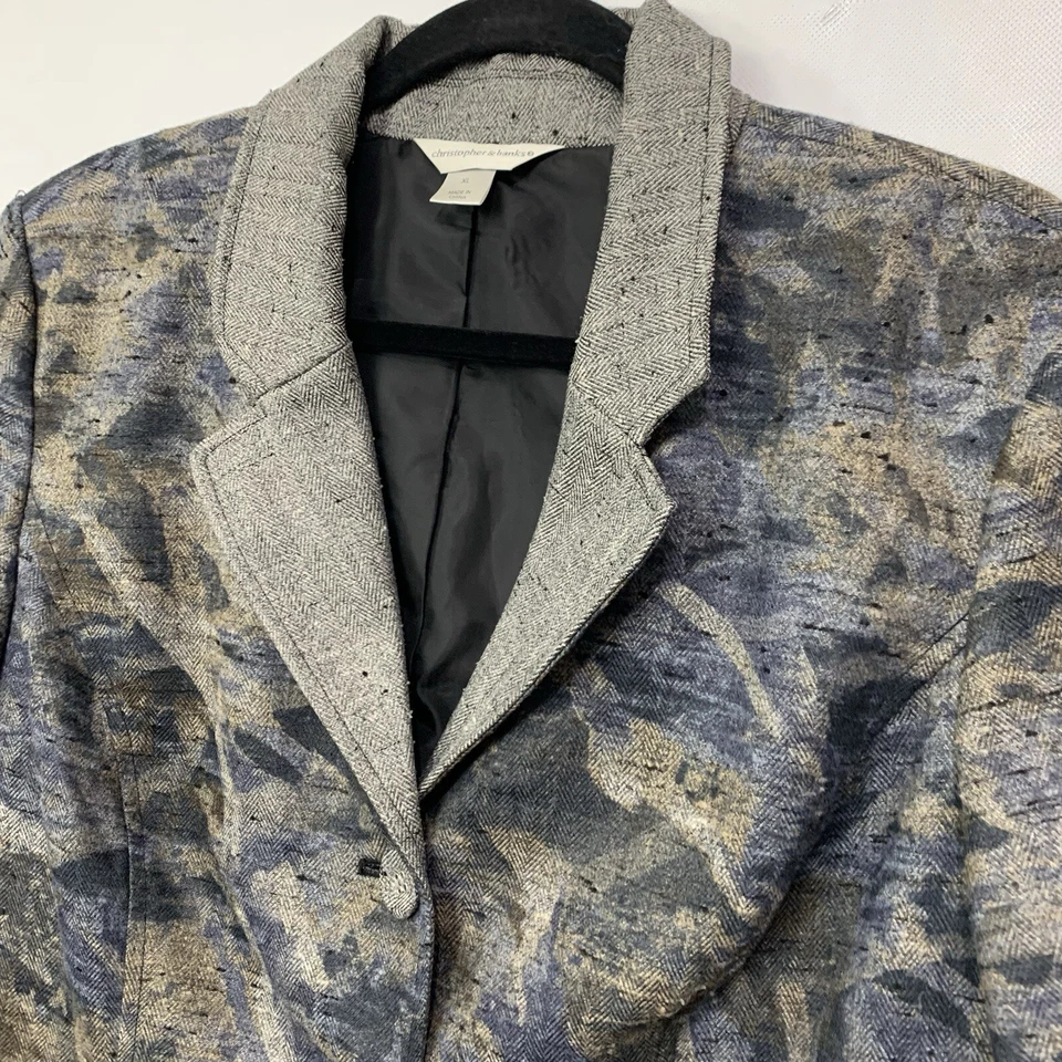 Chaqueta Blazer Christopher & Banks Mujer Larga 3 Botones Forrada Talla XL Gris Azul Foto 3 de 4