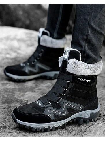 Waterproof Plush Warm Snow Boots Men Women Outdoor Non-slip Leather Hiking Boots - Picture 14 of 22