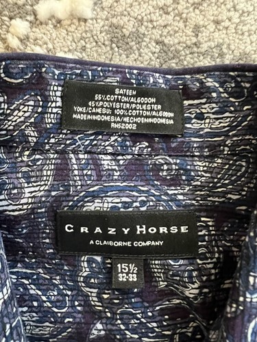 Crazy Horse Shirt Men Size 15.5 32-33 Liz Claiborne Long Sleeve Button Up Purple - Picture 3 of 6