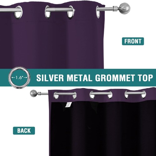 100% Blackout Thermal Insulated Curtains Set - 52x84 Royal Purple Elegance - Picture 5 of 9