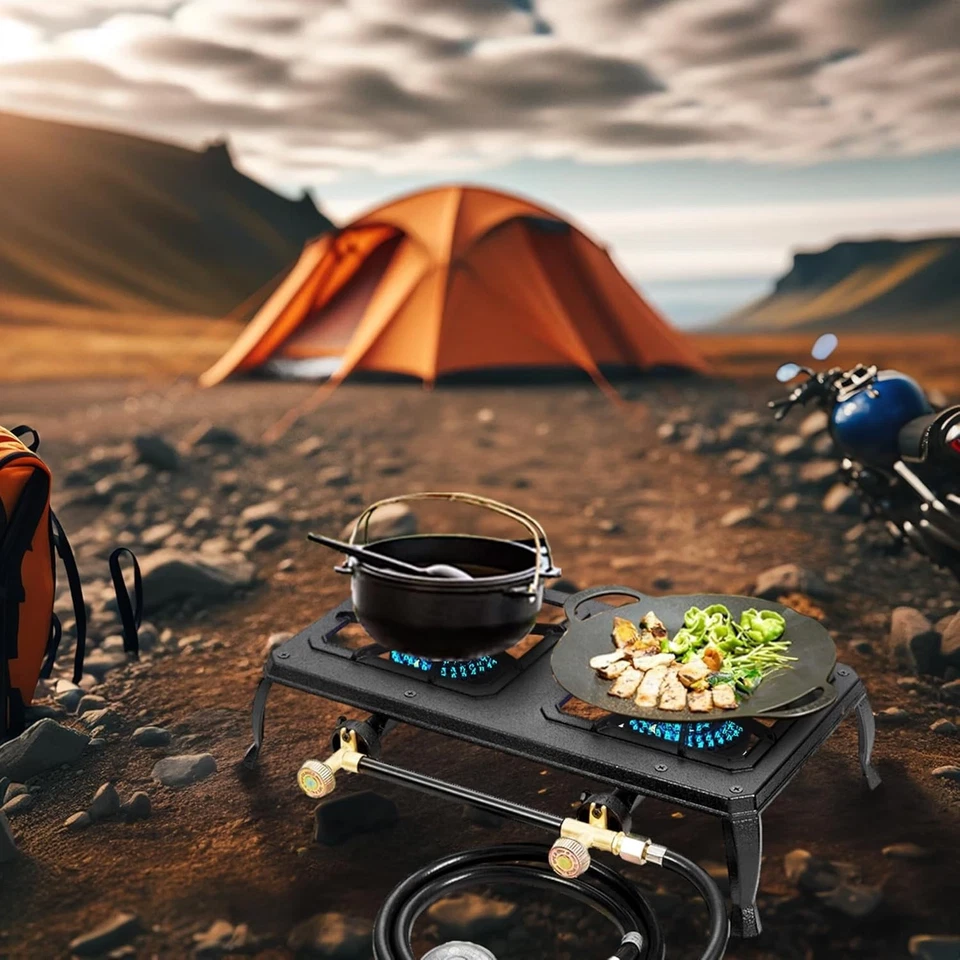 Vivicreate ferro fundido fogão a gás propano queimador duplo resistente portátil removedor - Imagem 3 de 4