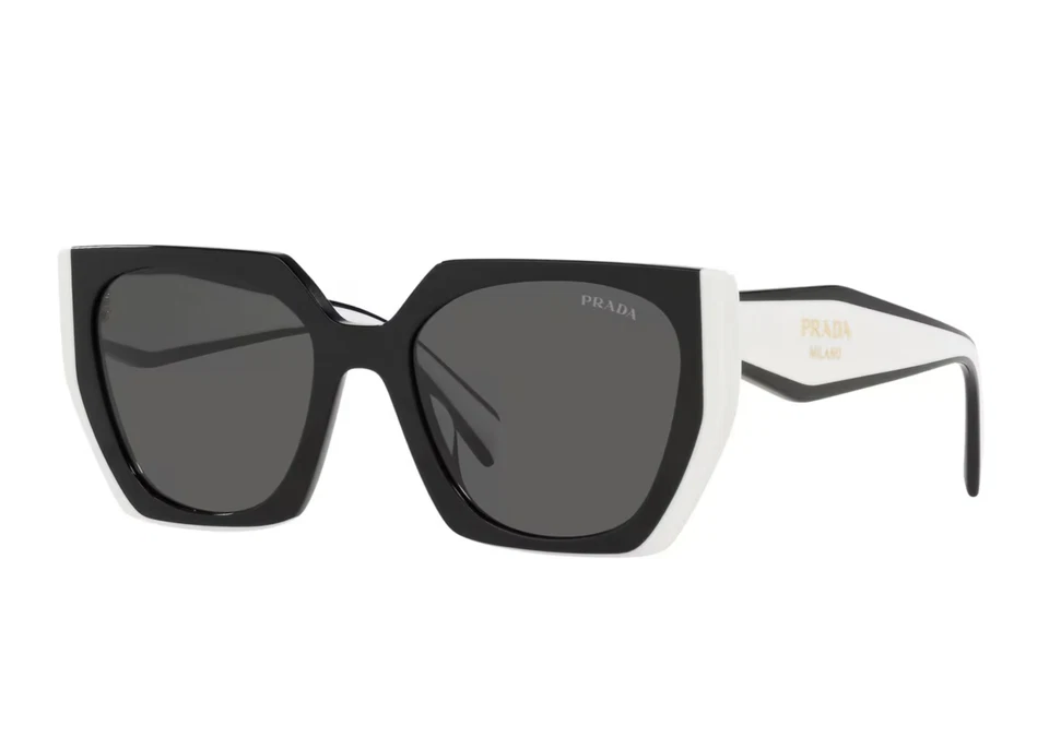 Prada PR15WS 09Q5S0 Rectangle Sunglasses in Black and White /Gray Lens 100% UV - Image 2 of 4