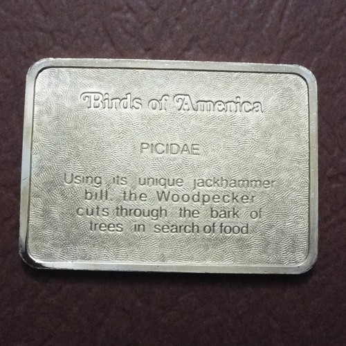 1976 BIRDS OF AMERICA - WOODPECKER 1 Oz Silver PROOF G/P Art Bar HAMILTON MINT - Picture 8 of 12