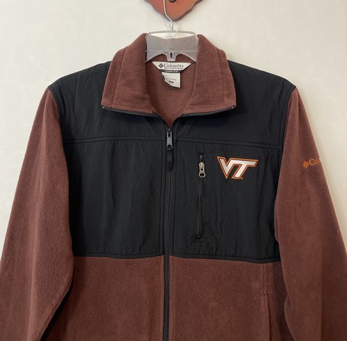 Columbia NCAA Virginia Tech Hokies Mens Medium Brown Zip-Up Fleece Jacket! M984 - Picture 3 of 9