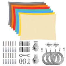 Waterproof Rectangle Sun Shade Sail With Hardware Kit Winch Set