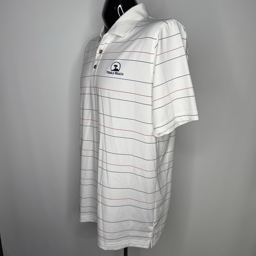 PEBBLE BEACH Polo Shirt Mens Large White Golf Dry-Luxe Performance Stretchy Tech - Picture 3 of 9